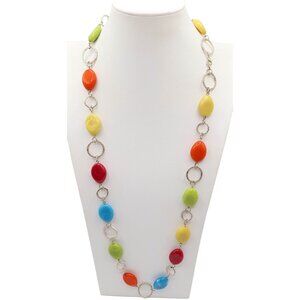 Long Rainbow Silver Tone Open Link Statement Necklace Whimsical Maximalist